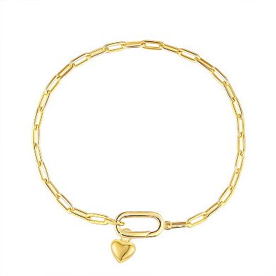 14k Gold Over Silver Cubic Zirconia Paper Clip Chain Charm Bracelet