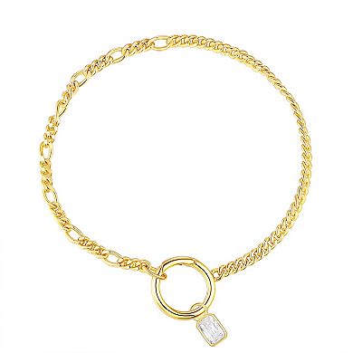 14k Gold Over Silver Mother Of Pearl & Cubic Zirconia Charm Bracelet