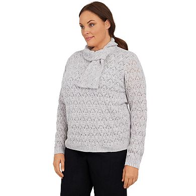 Plus Size Alfred Dunner Stonehenge Long Sleeve Pointelle Sweater