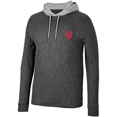 Men's Colosseum Black Indiana Hoosiers Ballot Waffle-Knit Thermal Long Sleeve Hoodie T-Shirt