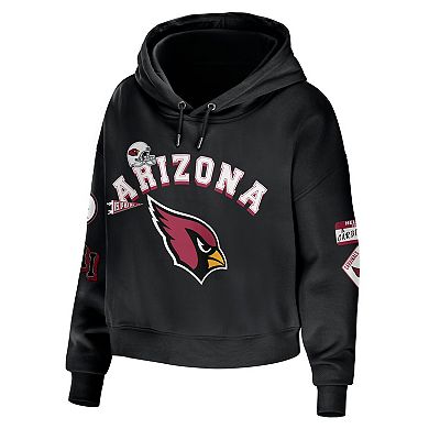 Women's WEAR by Erin Andrews Black Arizona Cardinals Modest Cropped Pullover Hoodie