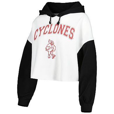 Women's Gameday Couture White/Black Iowa State Cyclones Good Time Color Block Cropped Hoodie