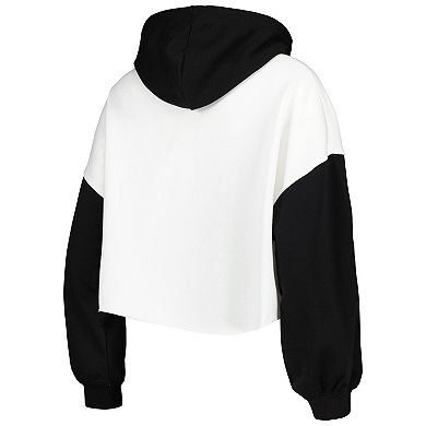 Women's Gameday Couture White/Black Iowa State Cyclones Good Time Color Block Cropped Hoodie