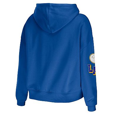 Women's WEAR by Erin Andrews Royal Los Angeles Rams Modest Cropped Pullover Hoodie