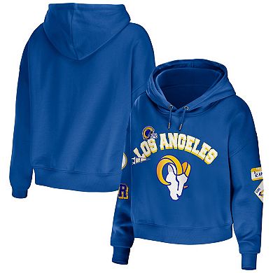 Women's WEAR by Erin Andrews Royal Los Angeles Rams Modest Cropped Pullover Hoodie
