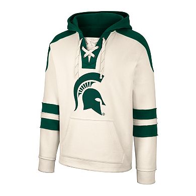 Men's Colosseum Cream Michigan State Spartans Lace-Up 4.0 Vintage Pullover Hoodie