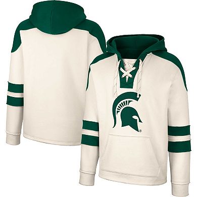 Men's Colosseum Cream Michigan State Spartans Lace-Up 4.0 Vintage Pullover Hoodie