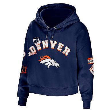 Women's WEAR by Erin Andrews Navy Denver Broncos Modest Cropped Pullover Hoodie