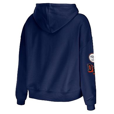 Women's WEAR by Erin Andrews Navy Denver Broncos Modest Cropped Pullover Hoodie