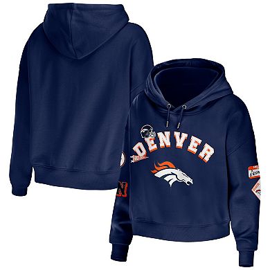 Women's WEAR by Erin Andrews Navy Denver Broncos Modest Cropped Pullover Hoodie