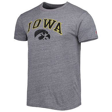 Men's League Collegiate Wear Heather Gray Iowa Hawkeyes 1965 Arch Victory Falls Tri-Blend T-Shirt