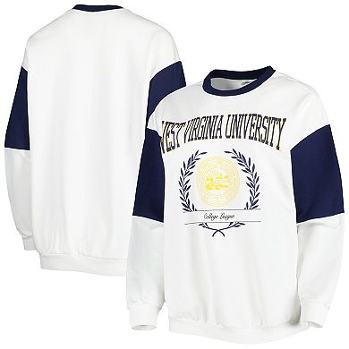 Women's Gameday Couture White West Virginia Mountaineers It's A Vibe Dolman Pullover Sweatshirt