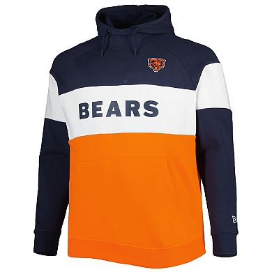 Men's New Era Orange/Navy Chicago Bears Big & Tall Current Colorblock Raglan Fleece Pullover Hoodie