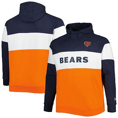 Men's New Era Orange/Navy Chicago Bears Big & Tall Current Colorblock Raglan Fleece Pullover Hoodie