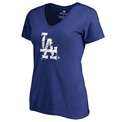 Women's Fanatics Branded Royal Los Angeles Dodgers Splatter Logo V-Neck T-Shirt