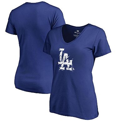 Women's Fanatics Branded Royal Los Angeles Dodgers Splatter Logo V-Neck T-Shirt