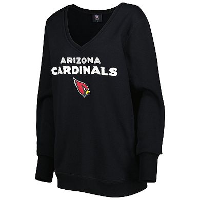 Women's Cuce Black Arizona Cardinals Sequin Logo V-Neck Pullover Sweatshirt