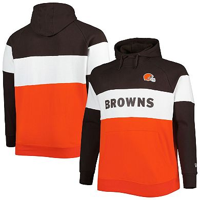 Men's New Era Orange/Brown Cleveland Browns Big & Tall Current Colorblock Raglan Fleece Pullover Hoodie