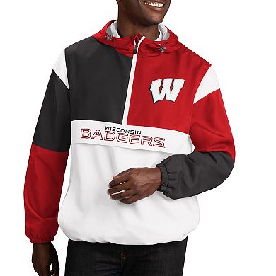 Men's G-III Sports by Carl Banks White/Red Wisconsin Badgers Fair Catch Half-Zip Anorak Jacket