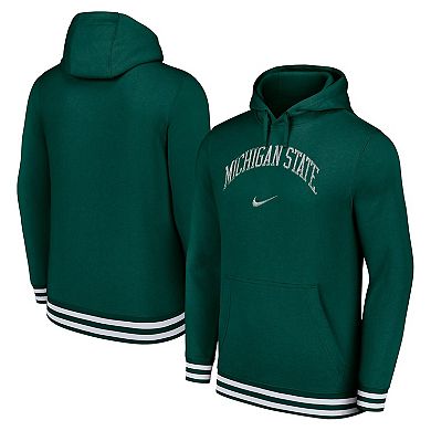 Men's Nike Green Michigan State Spartans DistressedÂ Sketch Retro Fitted Pullover Hoodie