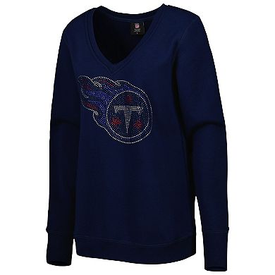 Women's Cuce Navy Tennessee Titans Deep V-Neck Pullover Sweatshirt