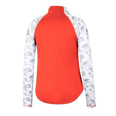 Women's Colosseum Orange Clemson Tigers OHT Military Appreciation Flash Arctic Camo Raglan Quarter-Zip Jacket