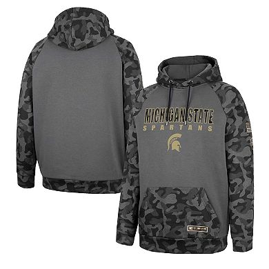 Men's Colosseum Charcoal Michigan State Spartans OHT Military Appreciation Camo Stack Raglan Pullover Hoodie