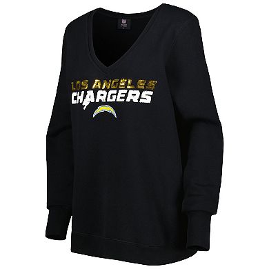 Women's Cuce Black Los Angeles Chargers Sequin Logo V-Neck Pullover Sweatshirt