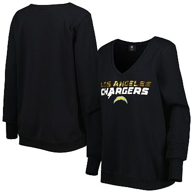 Women's Cuce Black Los Angeles Chargers Sequin Logo V-Neck Pullover Sweatshirt