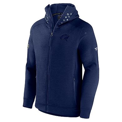 Men's Fanatics Branded Heather Navy Columbus Blue Jackets Authentic Pro Road Tech Full-Zip Hoodie Jacket