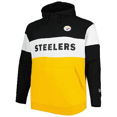 Men's New Era Gold/Black Pittsburgh Steelers Big & Tall Current Colorblock Raglan Fleece Pullover Hoodie