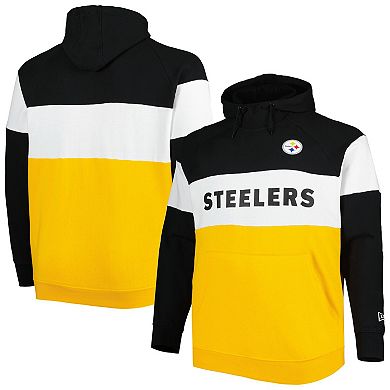 Men's New Era Gold/Black Pittsburgh Steelers Big & Tall Current Colorblock Raglan Fleece Pullover Hoodie