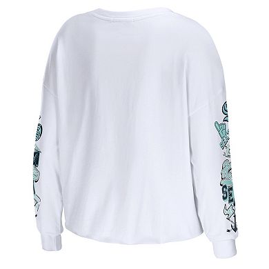 Women's WEAR by Erin Andrews White Seattle Kraken Celebration Cropped Long Sleeve T-Shirt