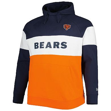 Men's New Era Orange Chicago Bears Big & Tall Current Team Colorblock Fleece Raglan Pullover Hoodie