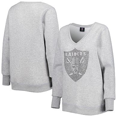 Women's Cuce Silver Las Vegas Raiders Deep V-Neck Pullover Sweatshirt