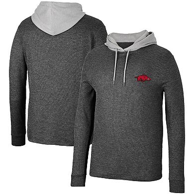 Men's Colosseum Black Arkansas Razorbacks Ballot Waffle-Knit Thermal Long Sleeve Hoodie T-Shirt