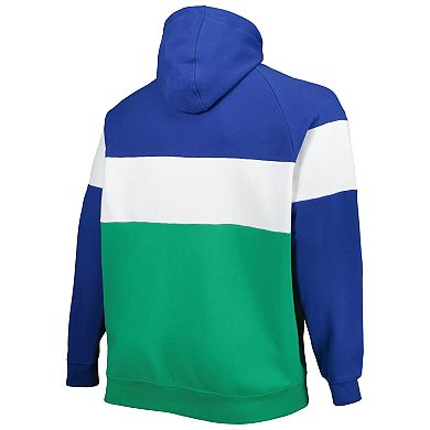 Men's New Era Royal Seattle Seahawks Big & Tall Throwback Colorblock Fleece Raglan Pullover Hoodie