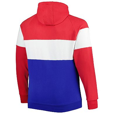 Men's New Era Royal Buffalo Bills Big & Tall Throwback Colorblock Raglan Pullover Hoodie