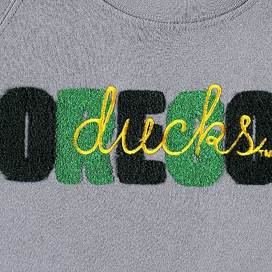 Women's Pressbox Gray Oregon Ducks Pinehurst Chenille Raglan Pullover Sweatshirt