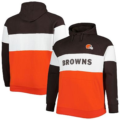 Men's New Era Orange Cleveland Browns Big & Tall Current Team Colorblock Fleece Raglan Pullover Hoodie