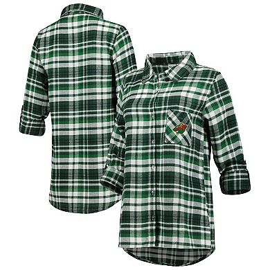 Women's Concepts Sport Green Minnesota Wild Mainstay Flannel Full-Button Long Sleeve Nightshirt