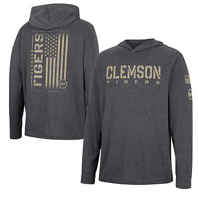 Men's Colosseum Charcoal Clemson Tigers Team OHT Military Appreciation Hoodie Long Sleeve T-Shirt
