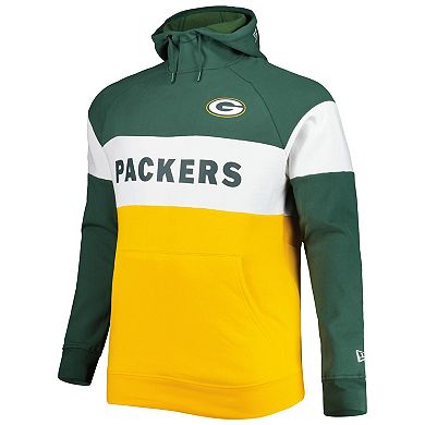 Men's New Era Green/Gold Green Bay Packers Big & Tall Current Colorblock Raglan Fleece Pullover Hoodie