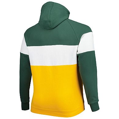 Men's New Era Green/Gold Green Bay Packers Big & Tall Current Colorblock Raglan Fleece Pullover Hoodie