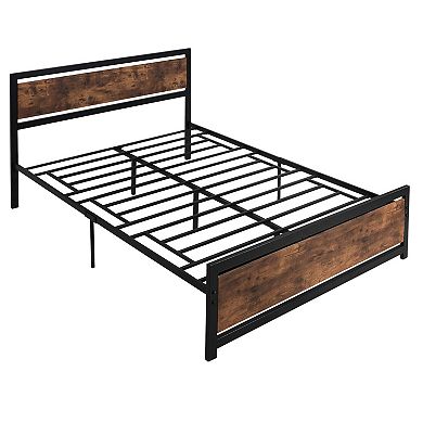 HOMCOM Queen Platform Bed Frame with Headboard and Footboard Strong Metal Slat Support Full Bed Frame w/ Underbed Storage Space No Box Spring Needed 63''x82''x40''