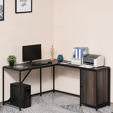 Reversible Pc Office Tabletop Desk With Storage, Black Steel Frame, & Mdf Board
