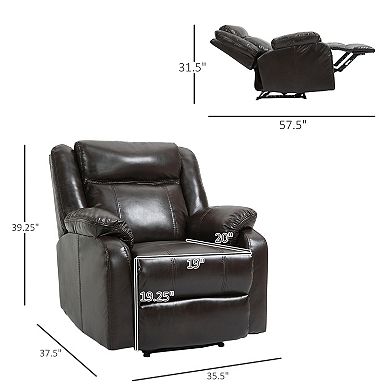 HOMCOM PU Leather Manual Recliner with Thick Padded Upholstered Cushion and Retractable Footrest Brown