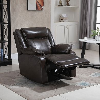 HOMCOM PU Leather Manual Recliner with Thick Padded Upholstered Cushion and Retractable Footrest Brown