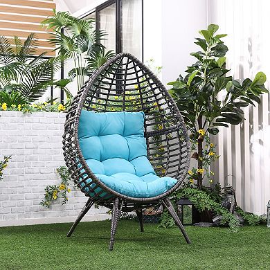 Outsunny Rattan Wicker Lounge Chair with Soft Cushion Outdoor/Indoor Egg Teardrop Cuddle Chair with Height Adjustable Knob for Backyard Garden Lawn Living Room Orange