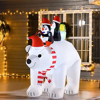 7 Ft Light Up Polar Bear & Penguins Led Lighted Christmas Inflatable Decoration